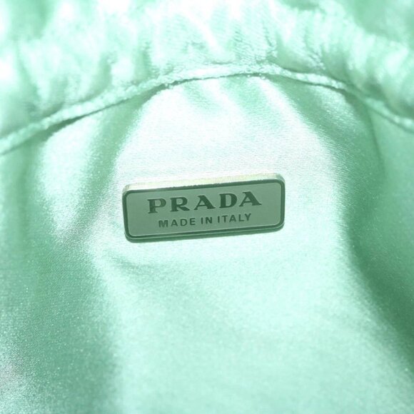 PRADA Drawstring Pouch Pouch Satin Green Auth 65661V - Picture 10 of 15